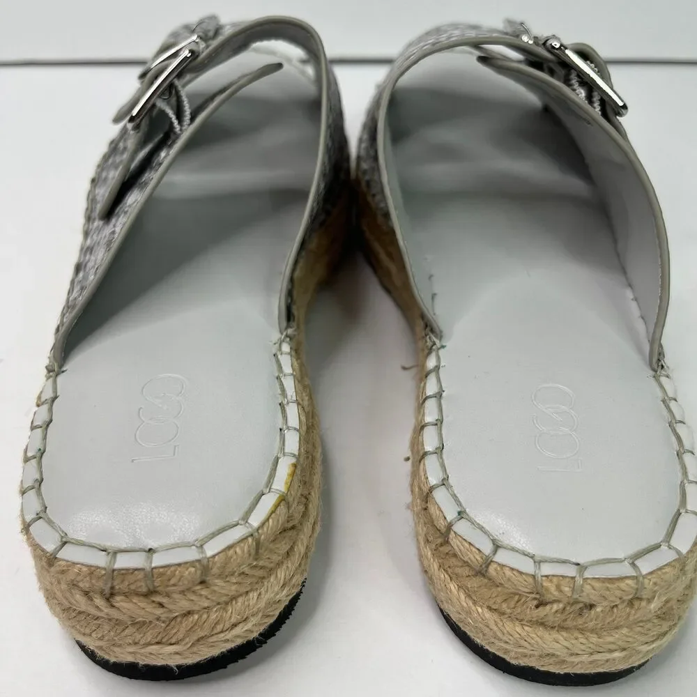 Logo Lori Goldstein Grey White Snake Leather Lindsay Slide Sandal New #514